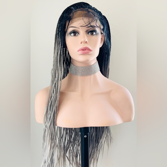 Gorgeous Ombre Grey Premium Fiber Braided Lace Front Wig for Daily Wear/Holidays - Picture 4 of 8